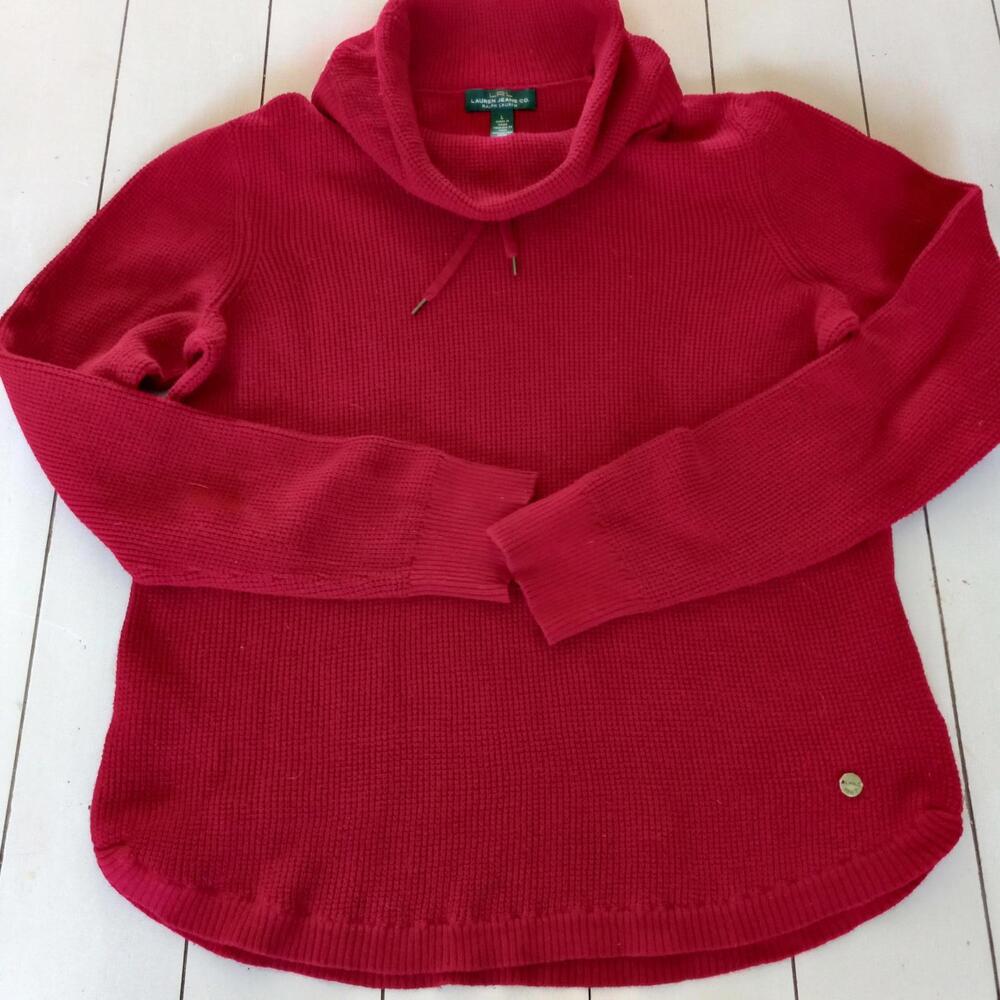 LAUREN JEANS CO Red Knit Turtleneck Pullover Sweater Size L